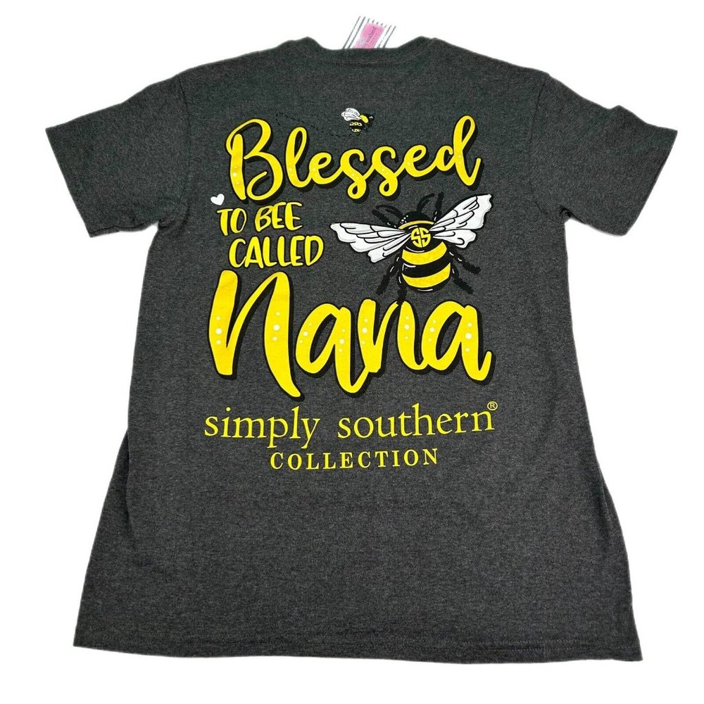 2/$30 Simply Southern T-Shirt Womens Small Charcoal Gray Blessed Nana Bee Yellow